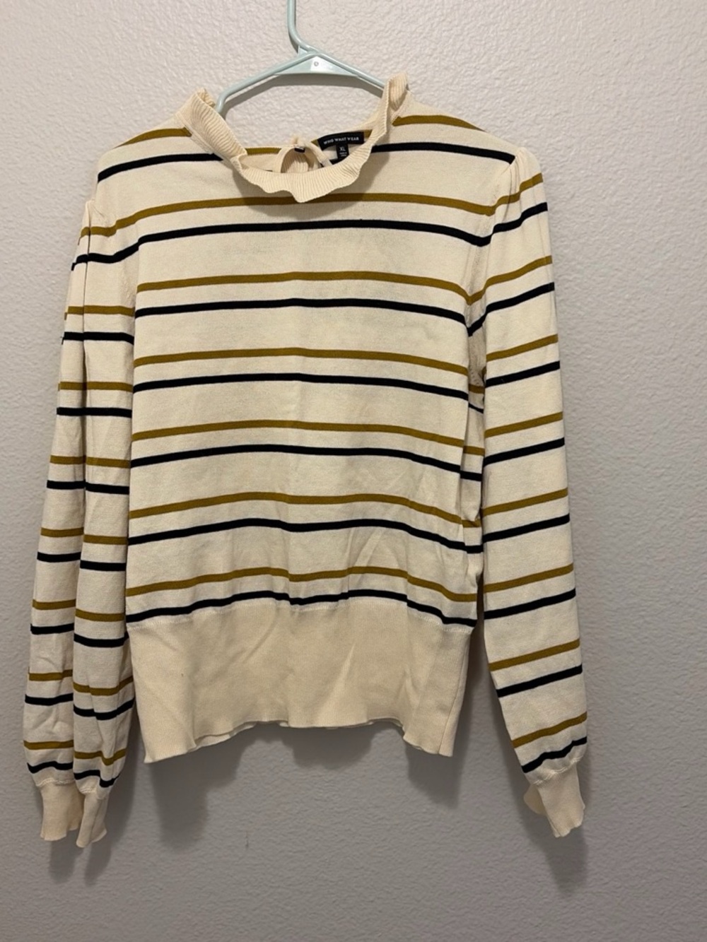 Who What Wear Cream Sweater with Mustard and Black Stripes